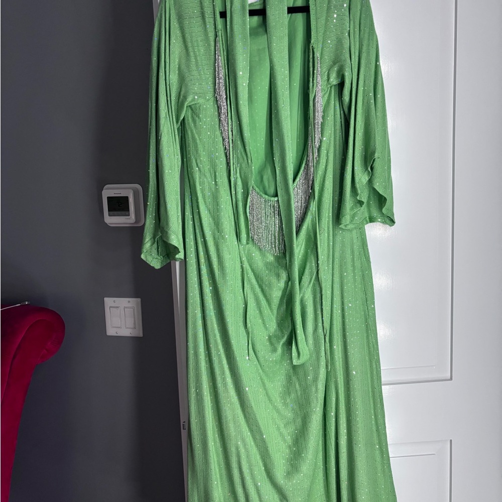 Green Cowl Neck Backless Gown for Cocktail Nights